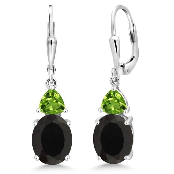 925 Sterling Silver with 5.96Cttw Black Onyx and Peridot Leverback Drop Earrings - Picture 1 of 4